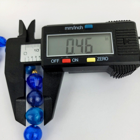 Vintage Blue Shades Bead Necklace 4 Strands Gold Tone Caps Graduated Round - Picture 9 of 12